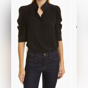 Frame Denim Black Puff-Sleeve Blouse